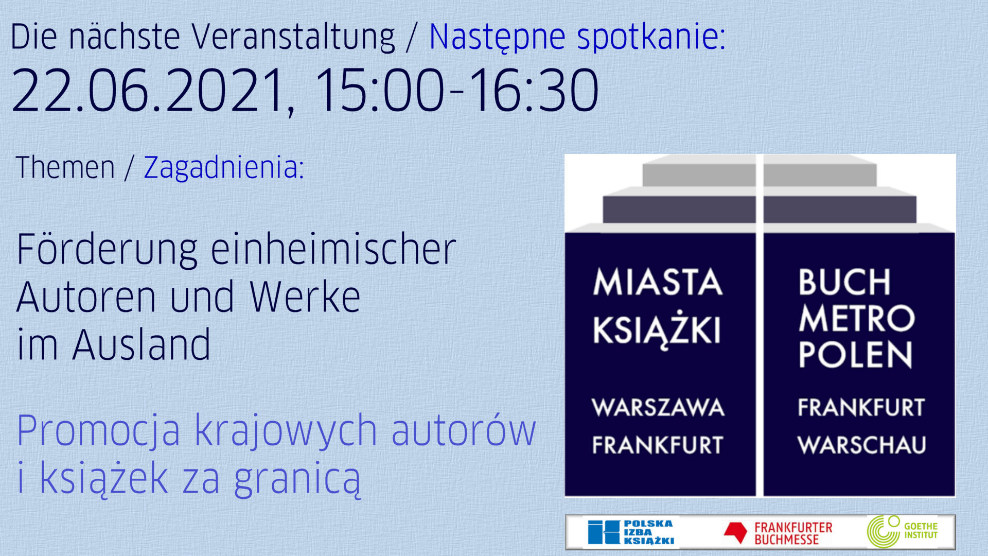 Miasta Książki - Warszawa Frankfurt - siódme spotkanie online w dniu 22.06. 21
