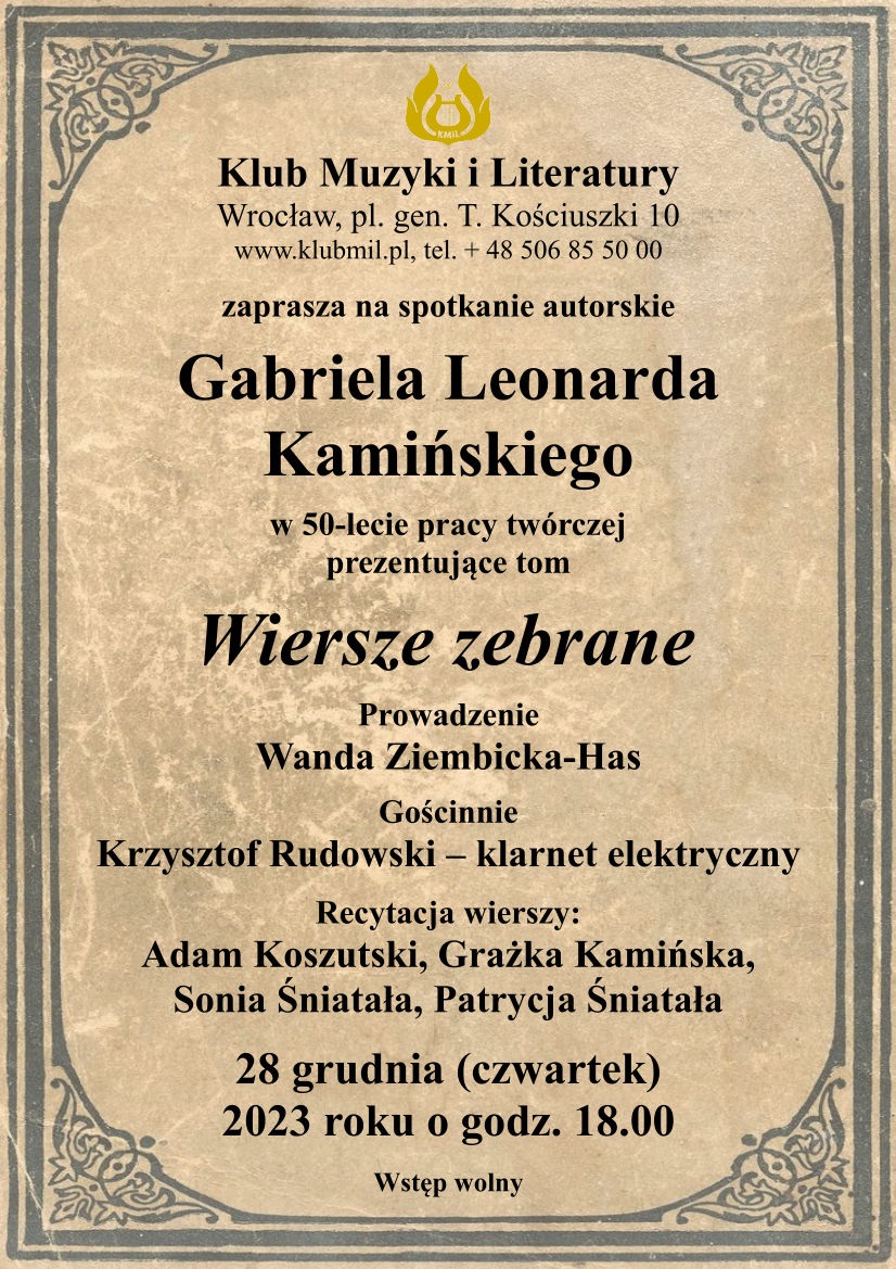 Spotkanie promujące "Wiersze zebrane" Gabriela Leonarda Kamińskiego w Klubie Muzyki i Literatury