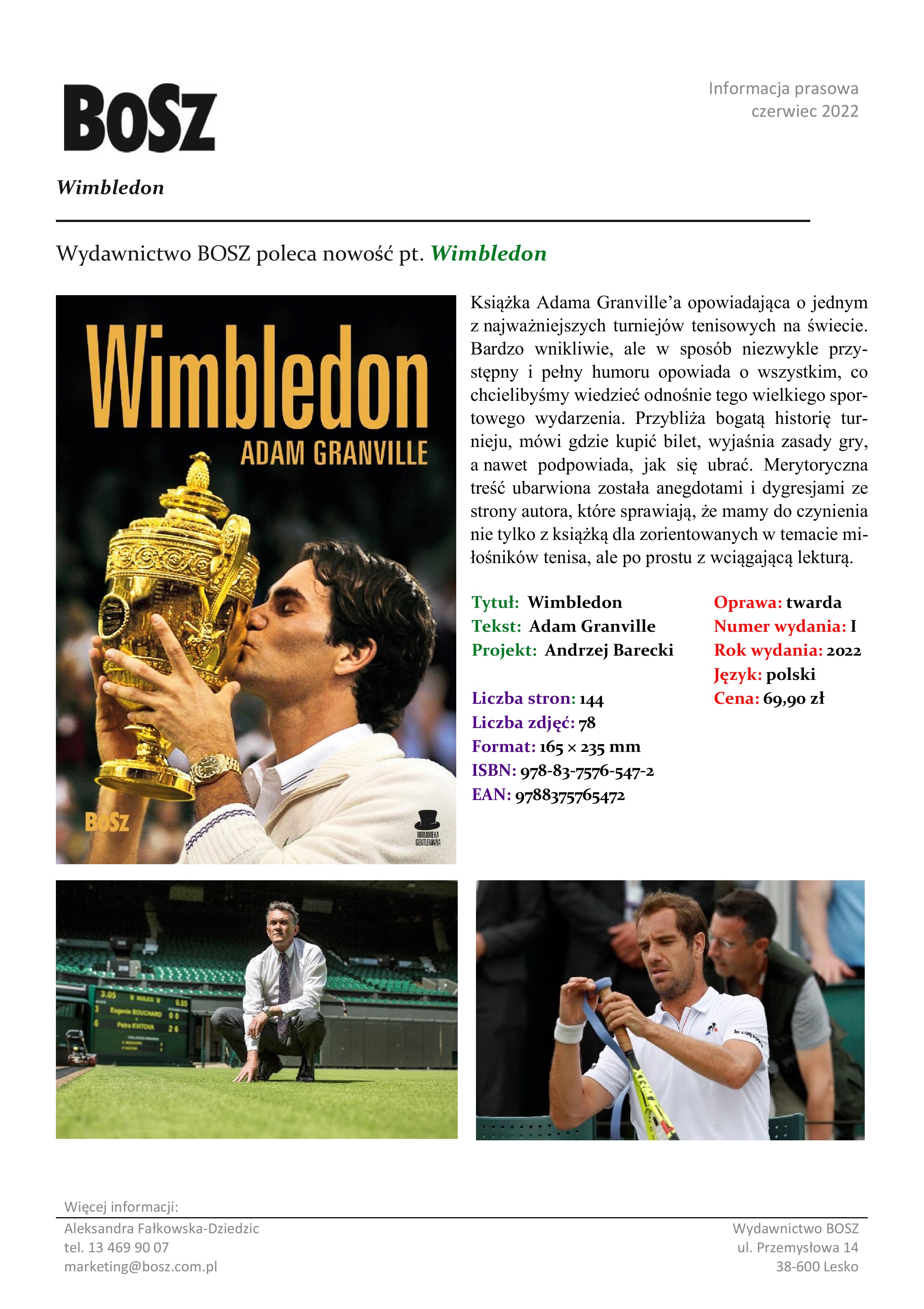 Premiera wydawnictwa BOSZ: "Wimbledon”- przewodnik po najbardziej prestiżowym turnieju na świecie