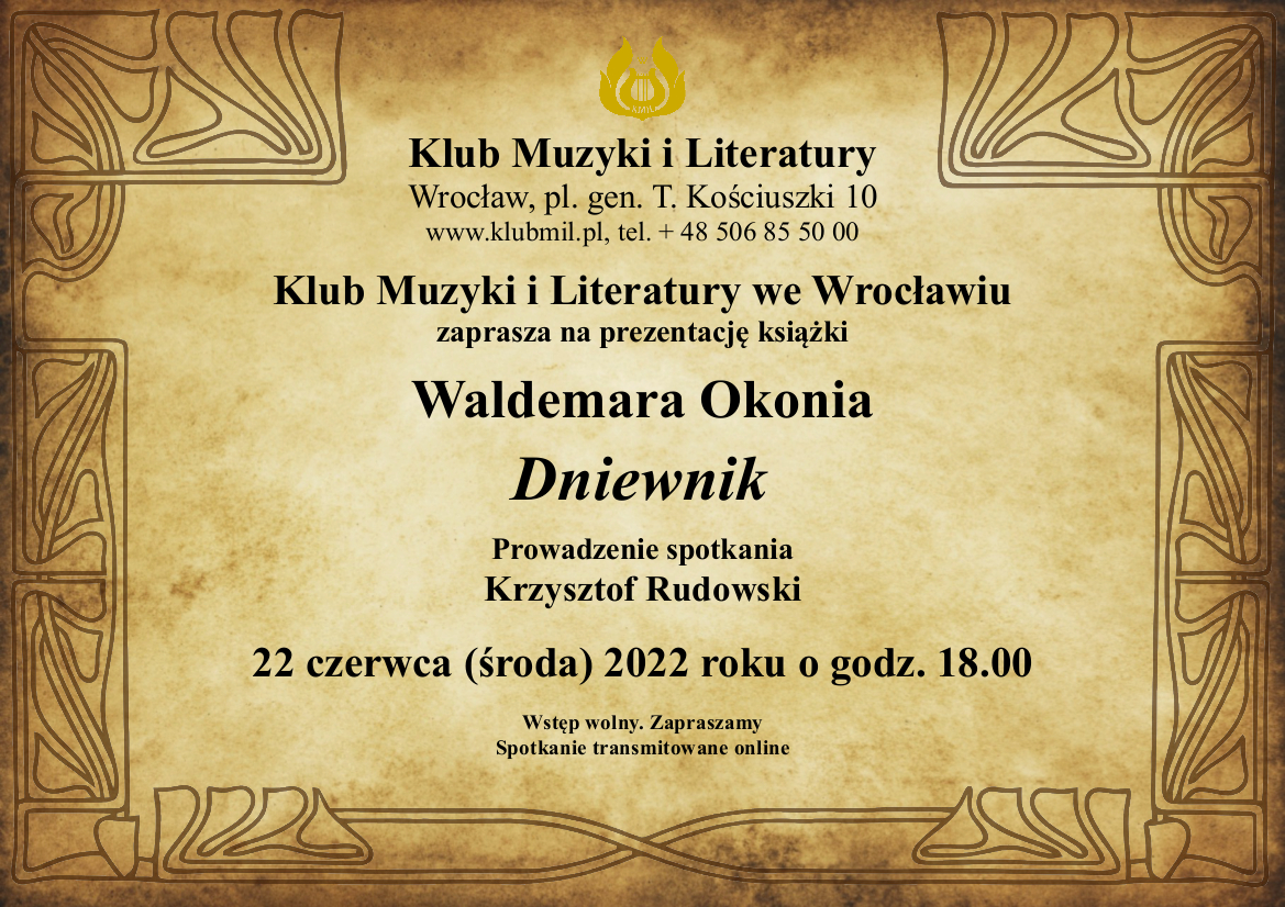 Prezentacja  książki Waldemara Okonia pt. „Dniewnik, czyli kronika niezapowiadanych śmierci”
