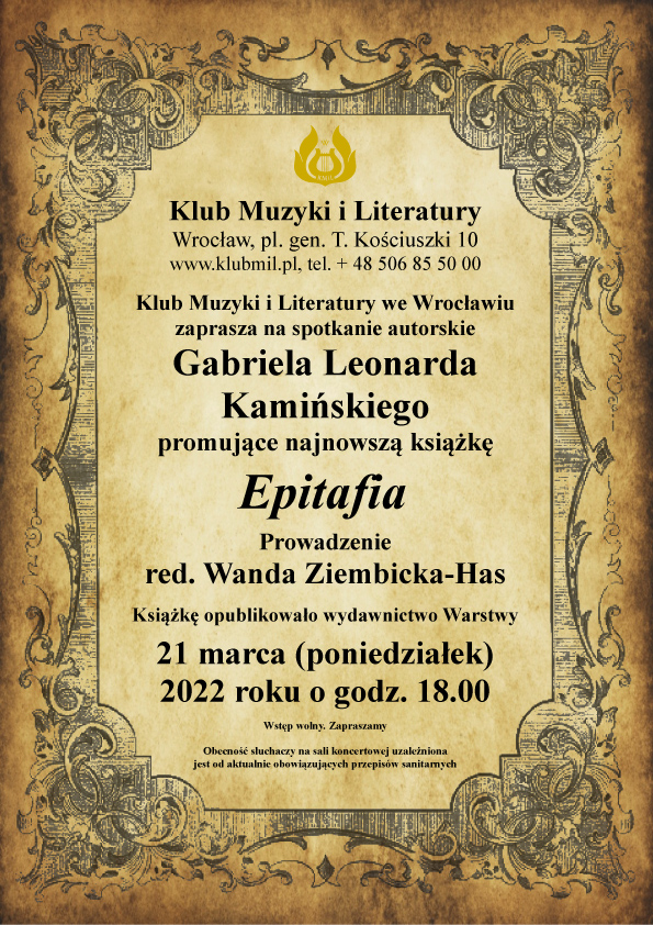 Spotkanie autorskie Gabriela Leonarda Kamińskiego w Klubie Muzyki i Literatury we Wrocławiu