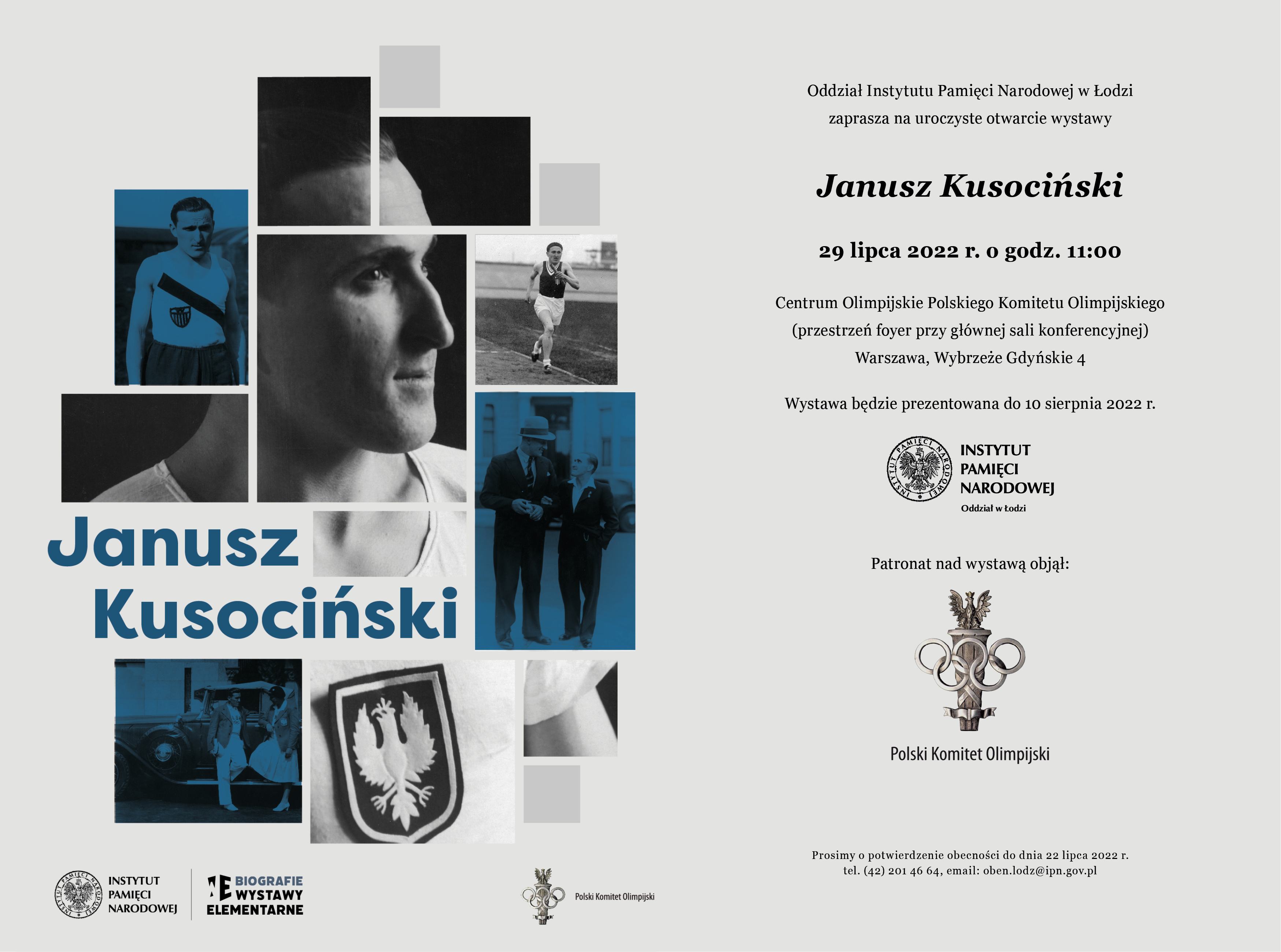 Uroczyste otwarcie wystawy Janusz Kusociński, które odbędzie się 29 lipca 2022 r. o godz. 11.00 w Centrum Olimpijskim 