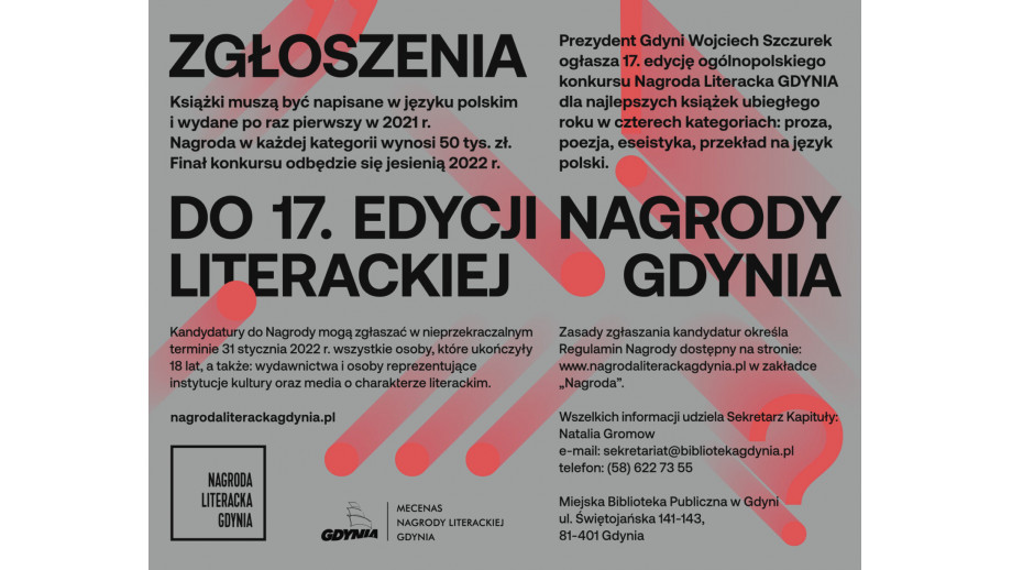Zgłoszenia do XVII edycji Nagrody Literackiej Gdynia