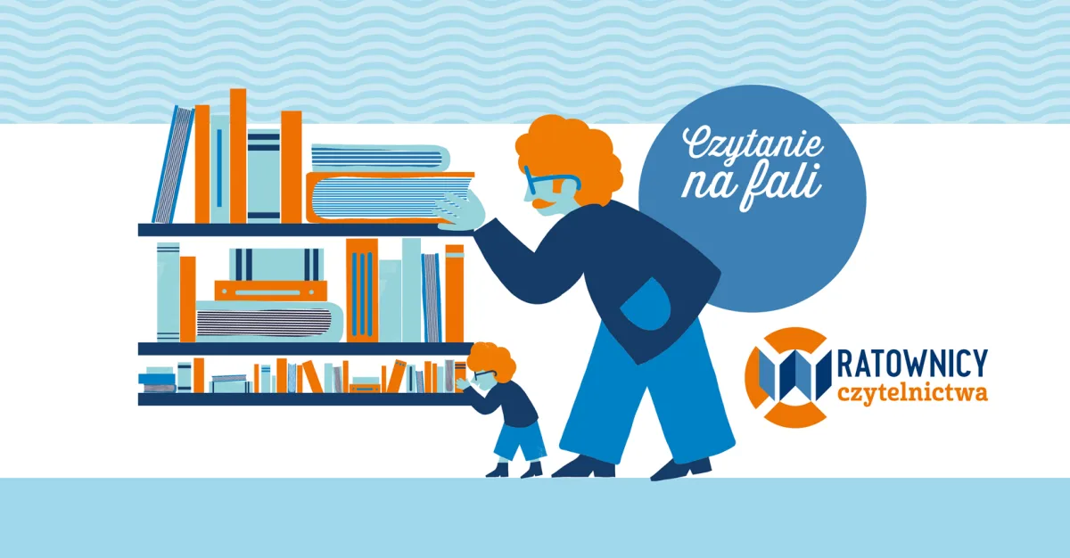 Grafika programu Ratownicy Czytelnictwa 2026/2027 z hasłem Czytanie na fali
