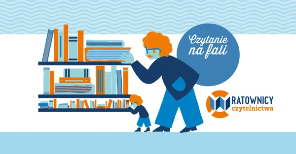 Grafika programu Ratownicy Czytelnictwa 2026/2027 z hasłem Czytanie na fali